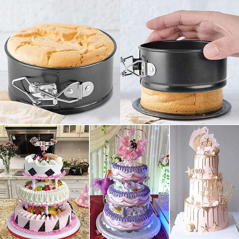 

3 Pcs 4/7/9 Inch Non-stick Round Cake Pan Set Leakproof Bakeware Cheesecake Baking Removable Bottom J99Store