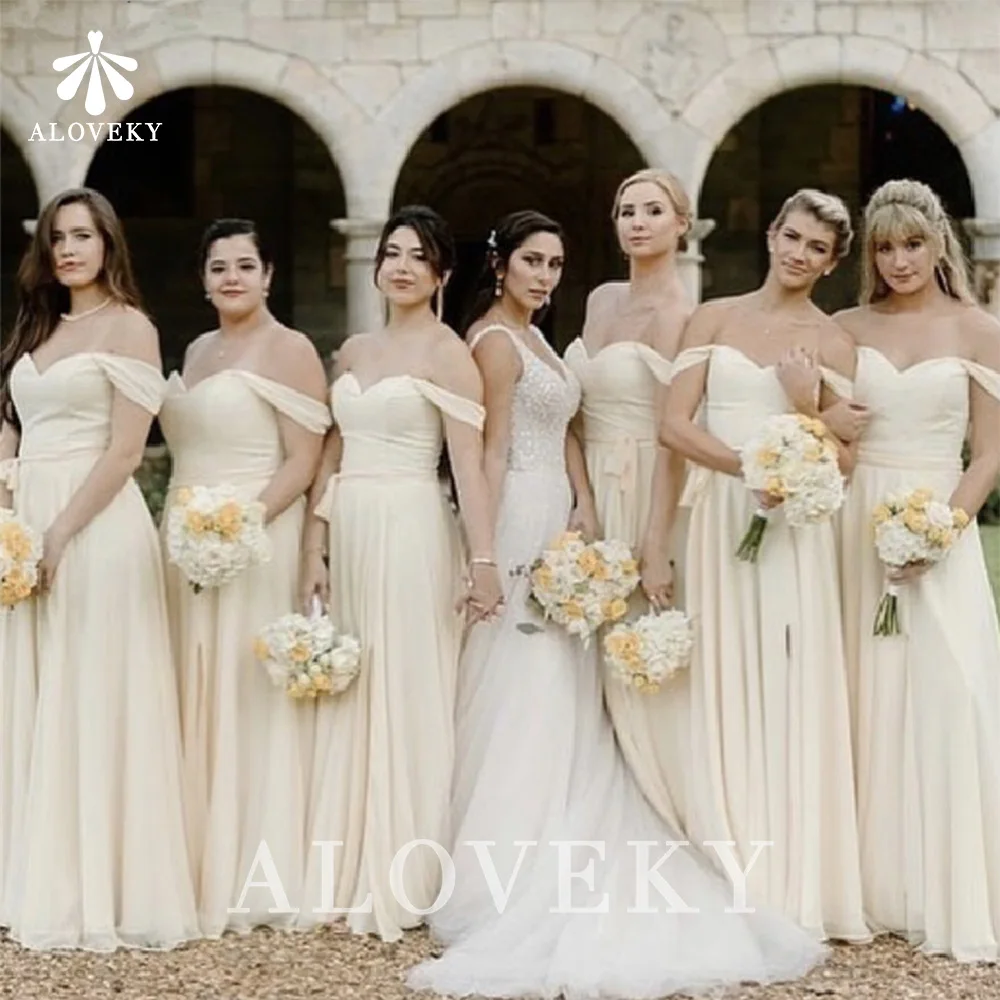 

Yellow Chiffon Bridesmaid Dress Woman Off the Shoulder Elegant Gowns A-line Wedding Party Dresses for Bridesmaids Women Formal