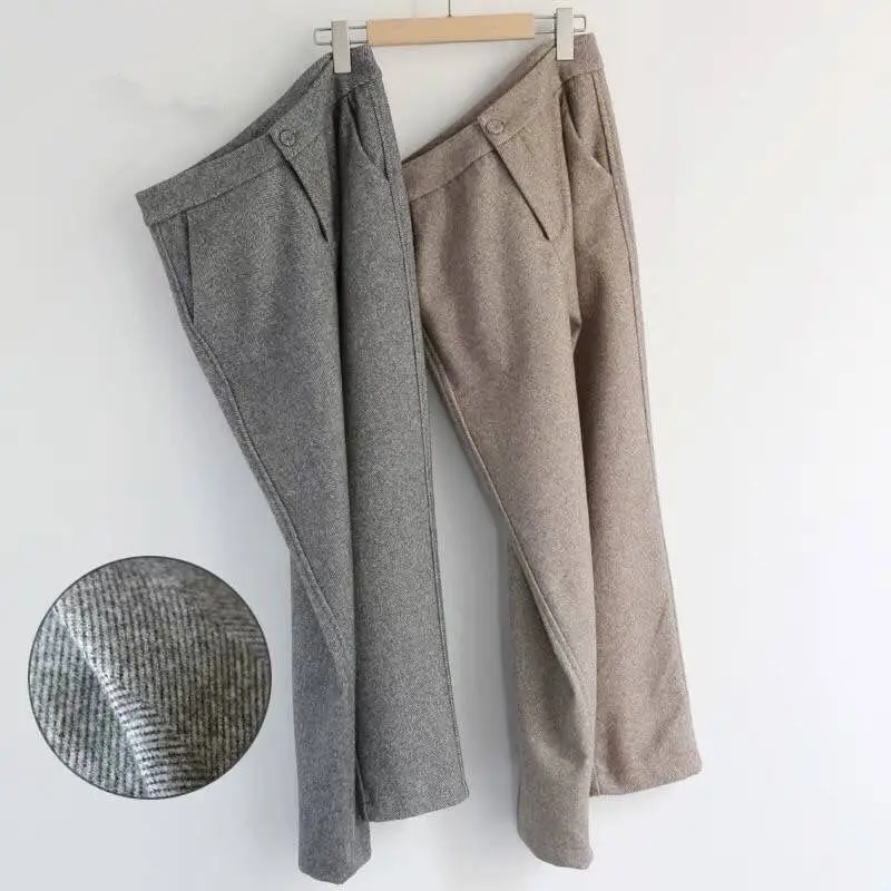 

Woolen Harem Pants Women Autumn Winter High Waist Thicken Warm Herringbone Trousers Female Streetwear Pantalones Mujer