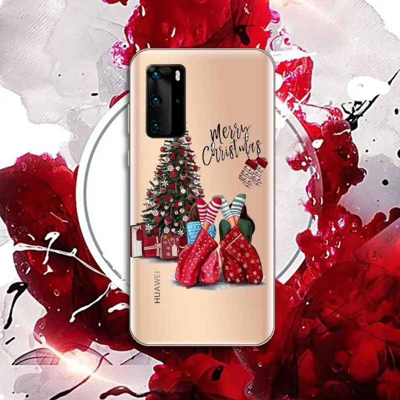 

Merry Christmas Brown Hair Girl Phone Case Transparent for Huawei P honor 8 10i 20 30 40 smart 2019