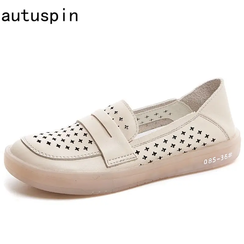 

Autuspin Newest Women Basic Flats 2021 Summer Comfortable Genuine Cow Leather Casual Vulcanized Shoes Ladies Casual Footwear