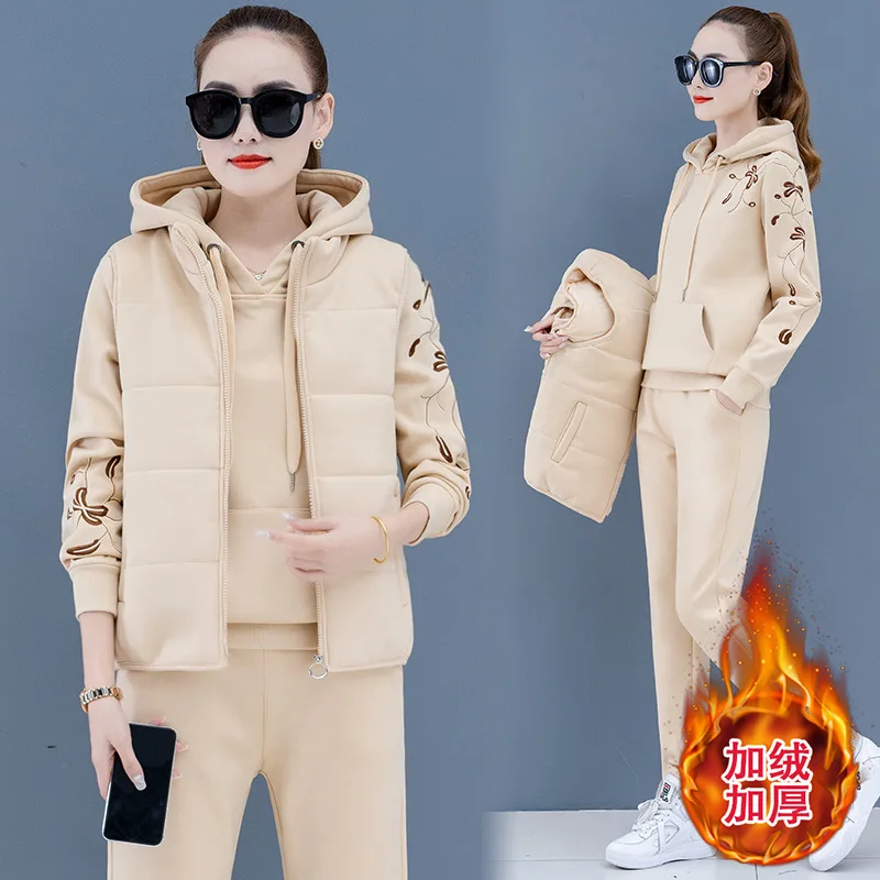 Зимний плотный флисовый женский спортивный костюм 3 шт. спортивная одежда