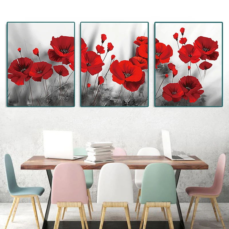 

AMTMBS 3 Pcs Red Poppies Flowers DIY Painting By Numbers Adults Drawing On Canvas HandPainted Coloring By Numbers Wall Art Decor