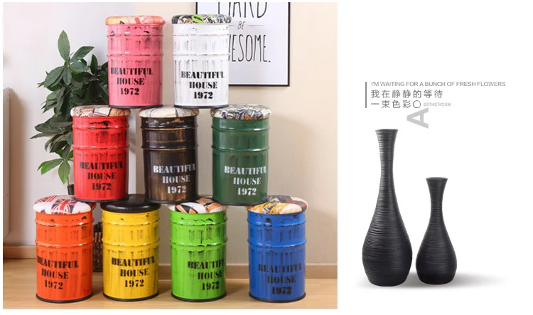 

Creative iron storage stool bar sofa paint bucket stool storage iron bucket stool round bucket stool