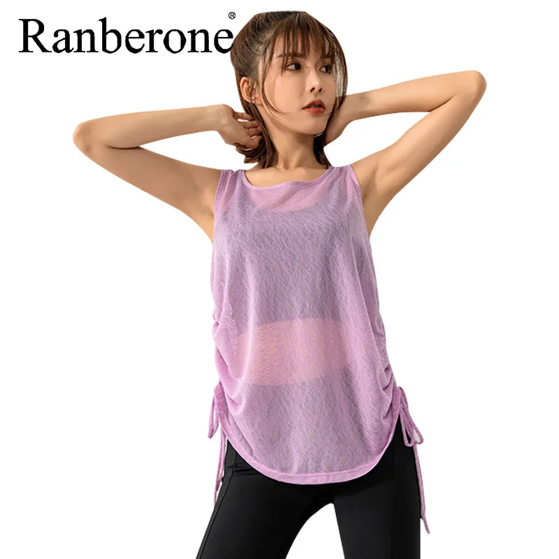 

Ranberone Running Sports T-shirt Summer Quick Drying Yoga Top Loose Casual Shirt Casual Crop Top Fitness Sportswear Gym Top