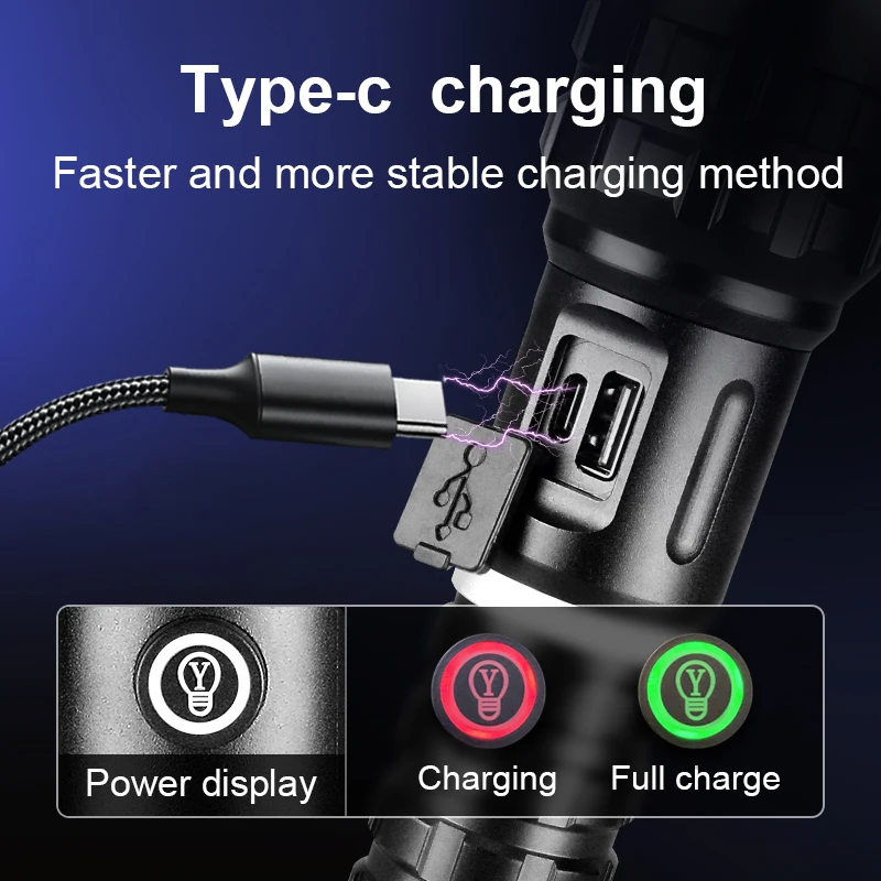 Новинка тактический светодиодный фонарик XHP199 перезаряжаемый мощный яркий