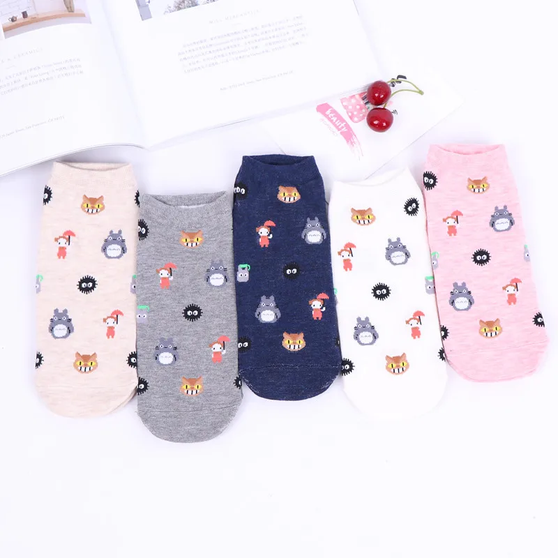 Милые носки женские Короткие хлопковые милые с мультяшной вышивкой в стиле