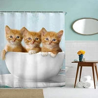 cat shower curtain for bathroom with hooks cute funny decorative long cloth fabric shower curtain blue