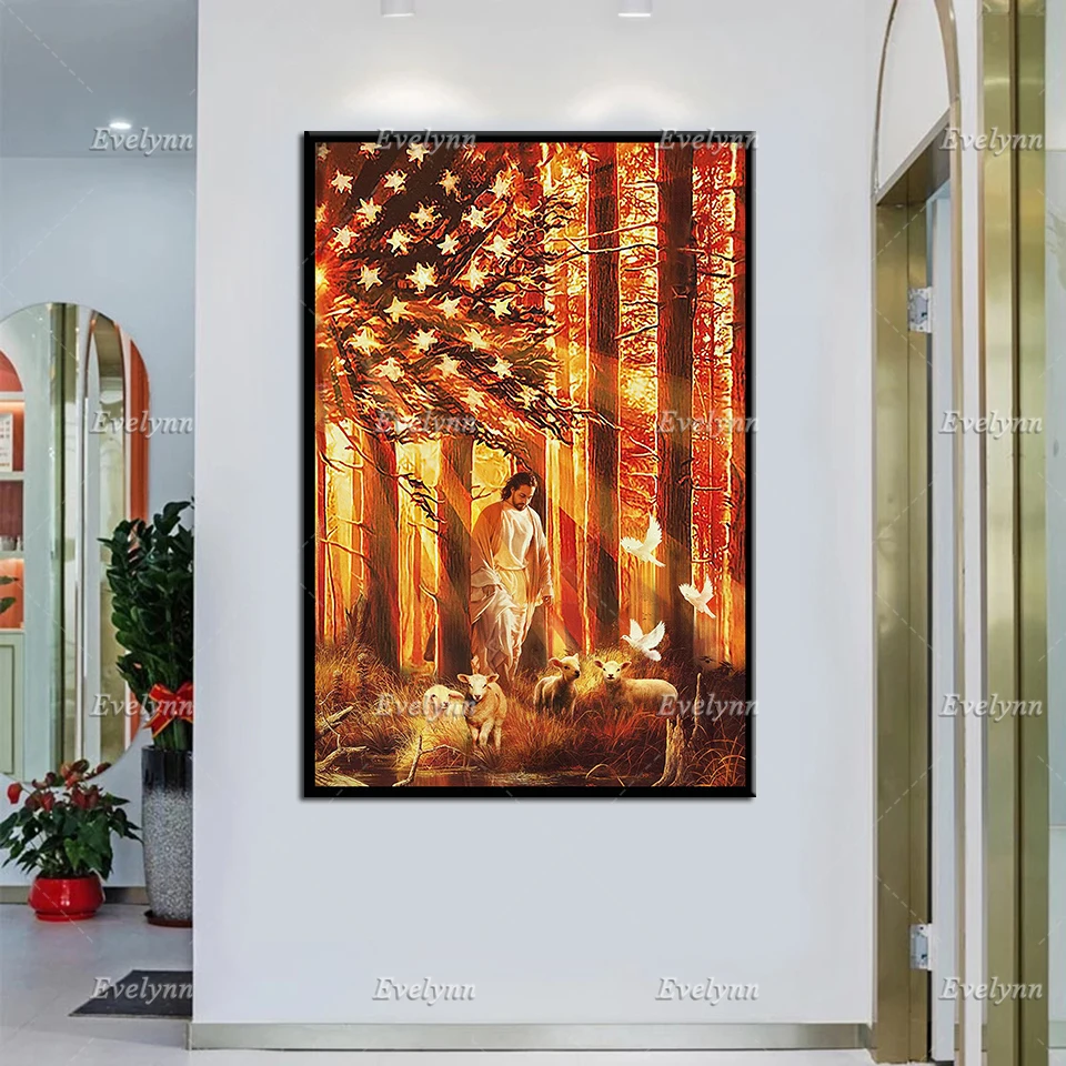 Постер Бога | ходьба с ягнятами принты вера холст подарок для христиан