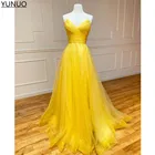 Женское длинное вечернее платье YUNUO, официальное Плиссированное ТРАПЕЦИЕВИДНОЕ ПЛАТЬЕ ДЛЯ выпусквечерние вечера, желтое бальное платье со шлейфом для вечеринки