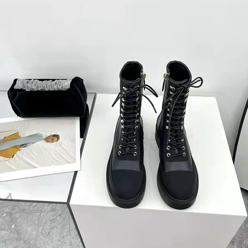 

Botas femininas de cano médio da moda para outono e inverno, com zíper e plataforma esportiva, novo, 2022 New