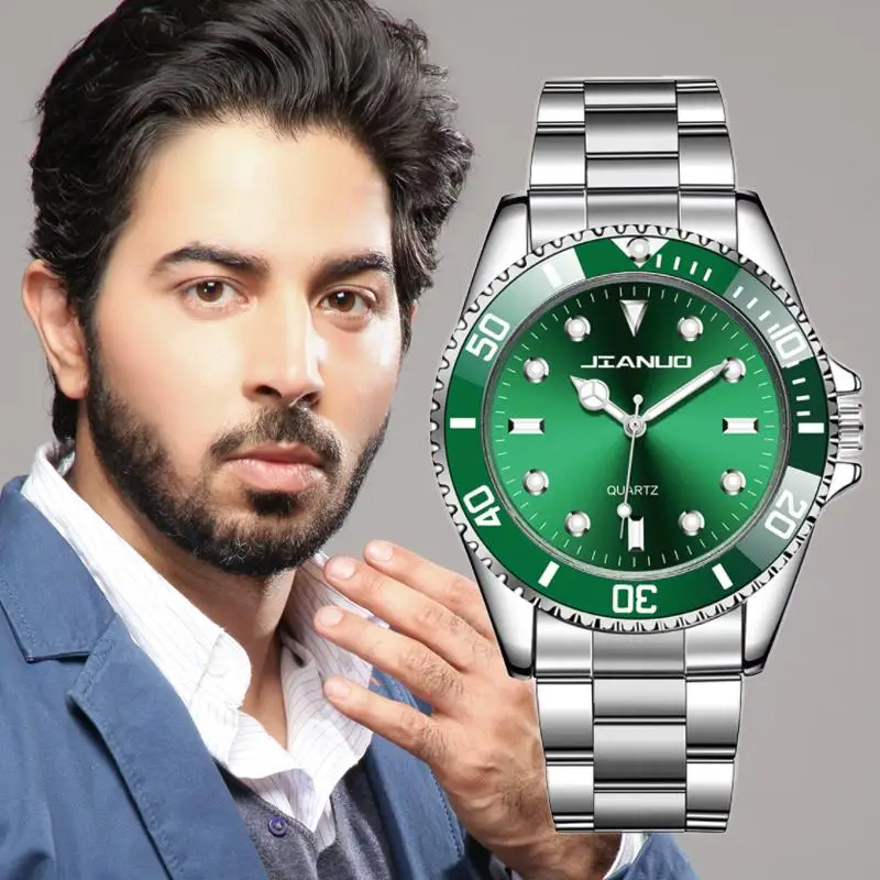 Часы наручные мужские деловые роскошные модные с зеленым циферблатом из