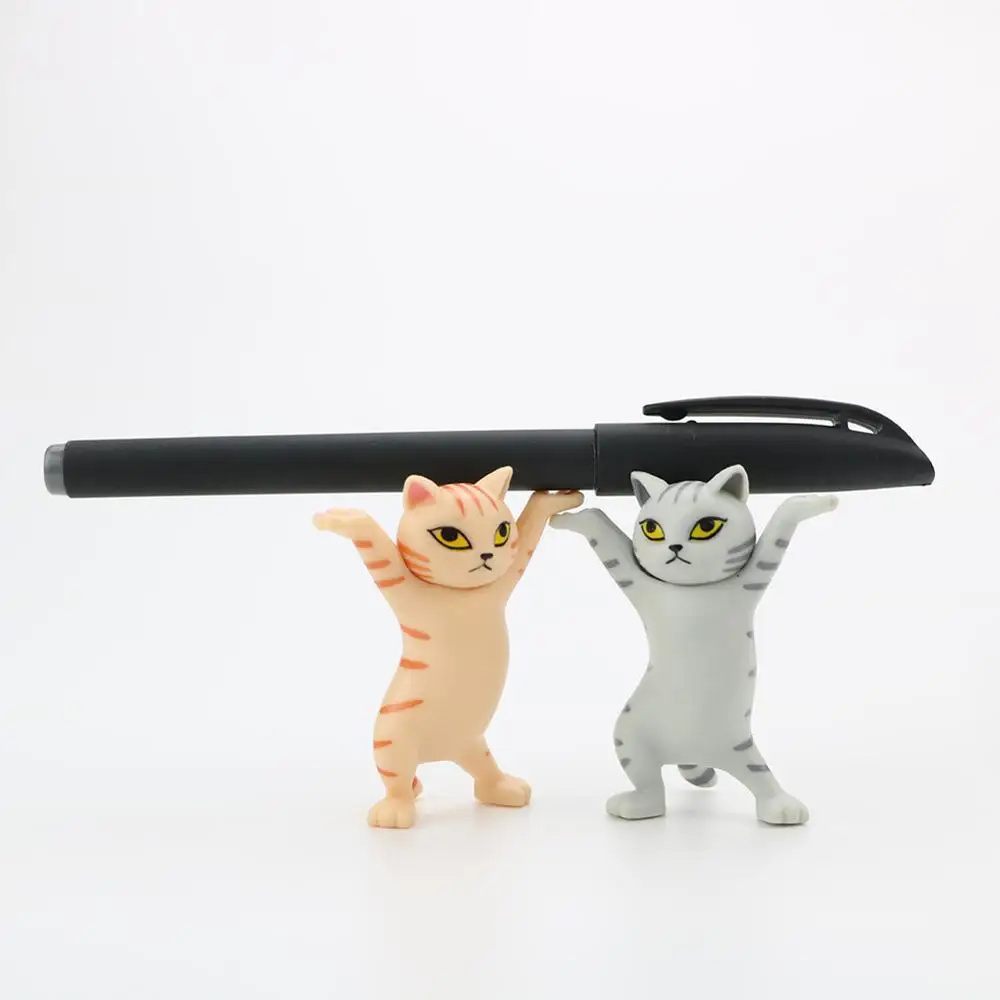

Cat Pen Holder Home Bookshelf Decoration Animal Statue Handmade Home Decoration Toy Gif Weightlifting Cat Pen holderst