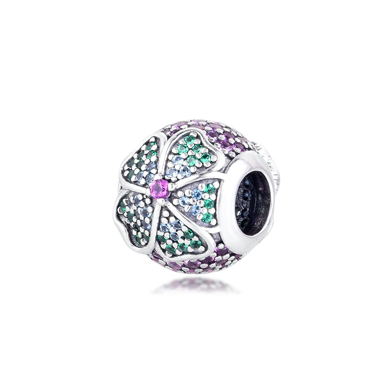 

Подвеска «сделай сам» для браслетов Pandora, бусины в форме цветка с разноцветным кубическим цирконием из стерлингового серебра 100% пробы, шарм...