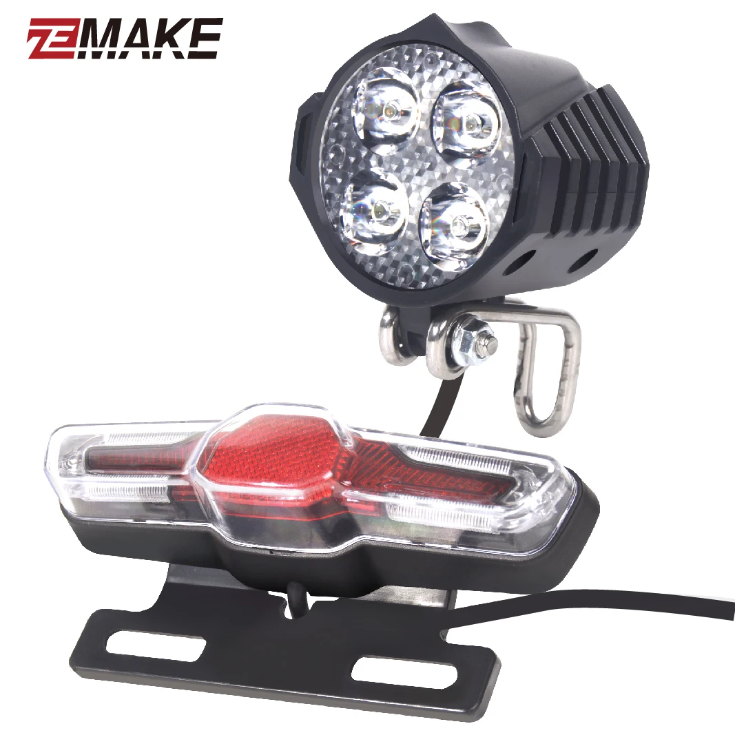 Ebike Headlight and Tail Light Sets Electric Bike Bicycle 24/36/48V/60V Front Rear Warning Lights LED Night Spotlight Headlamp