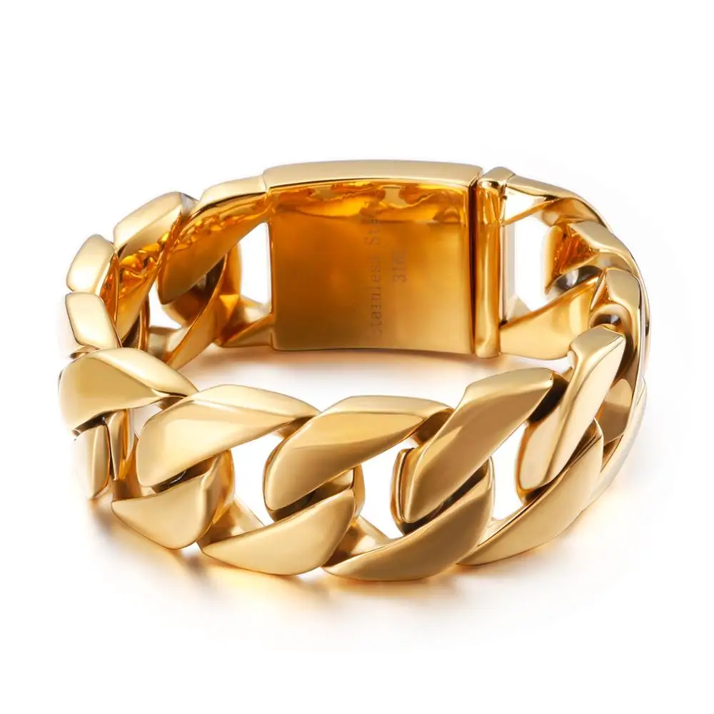 

24/26mm High Polished Big Chunky Curb Cuban Bracelet Men Stainless Steel 316L Gold/Silver Color Trendy Bracelets