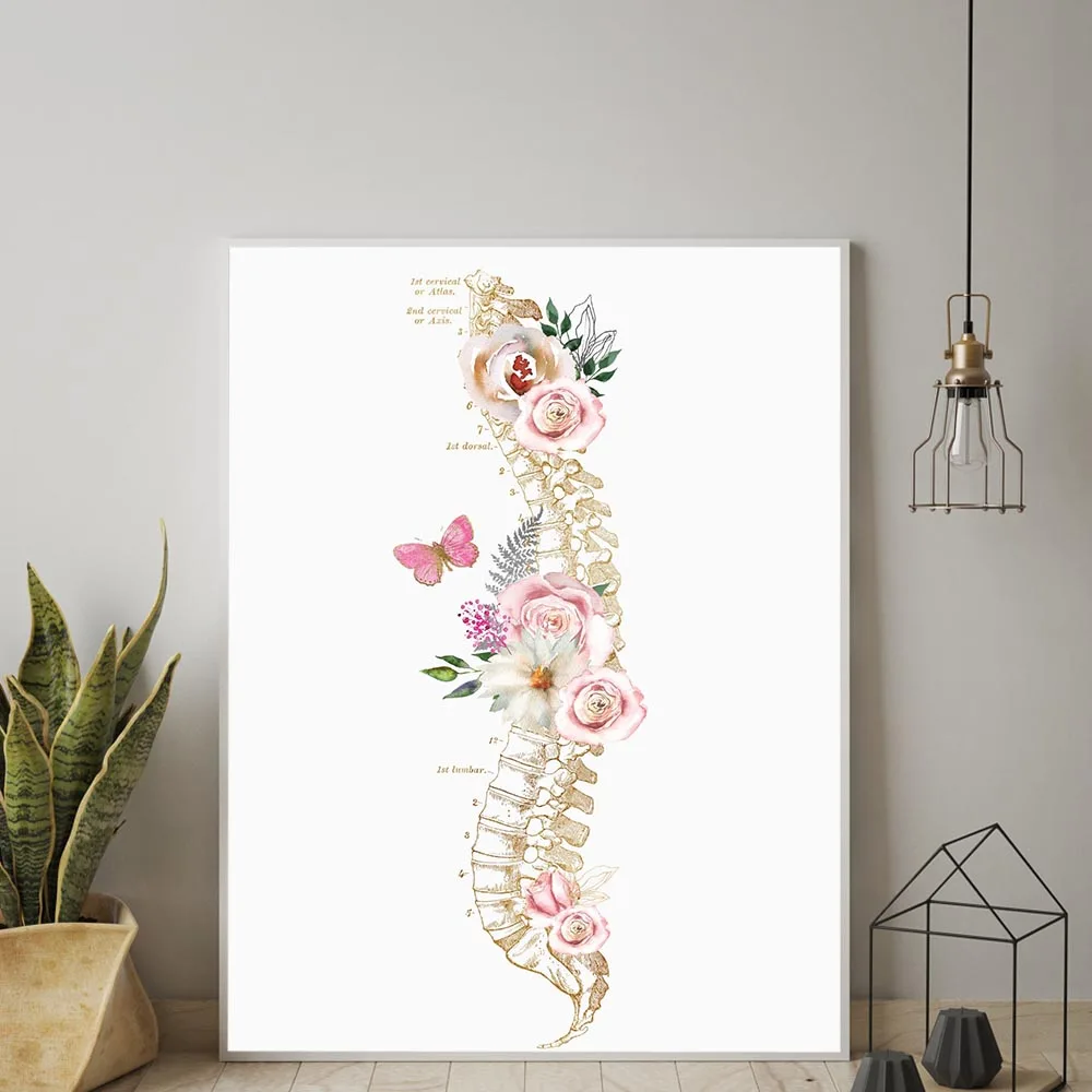 Human Spine Anatomy Wall Art Canvas Print Watercolor Spinal Cord Biology Painting Vertebral Column Poster Medical Art Gift Decor 2