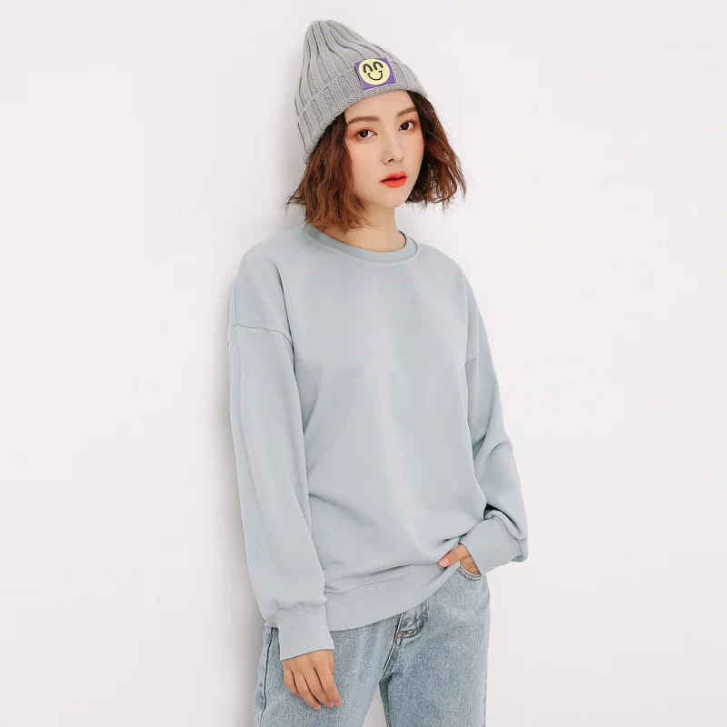 

New ladies solid color sweater loose casual bottoming shirt gray