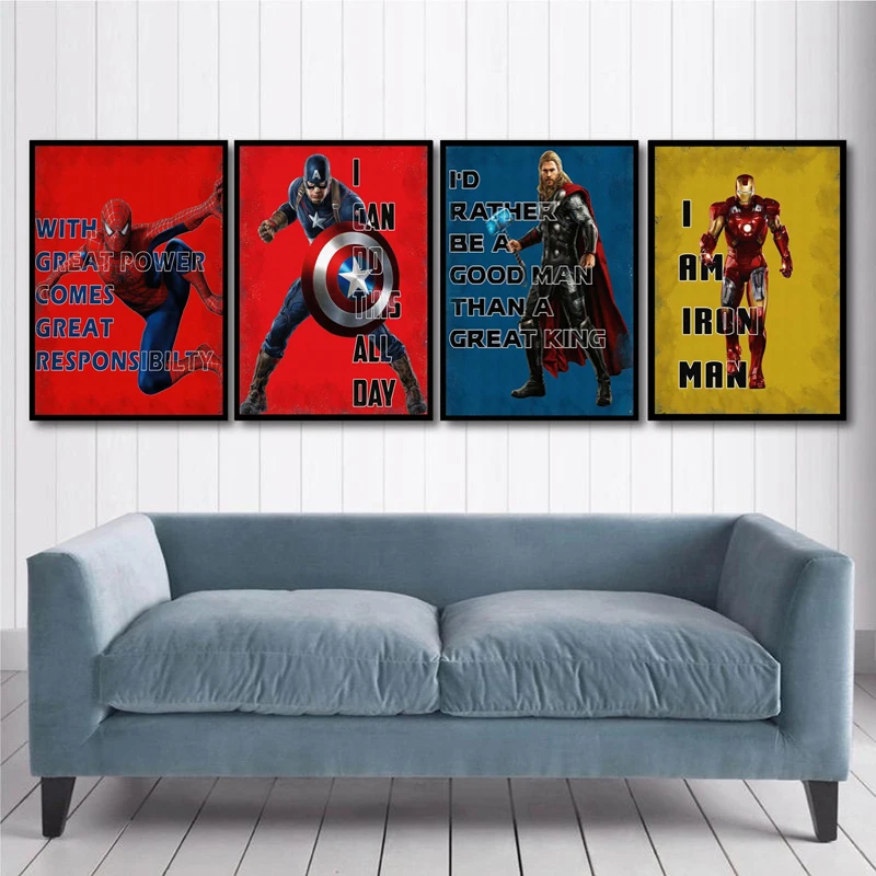 

Marvel Comics Canvas Painting Avengers Captain America Iron Man Poster Prints Wall Art Pictures for Living Room Home Decor