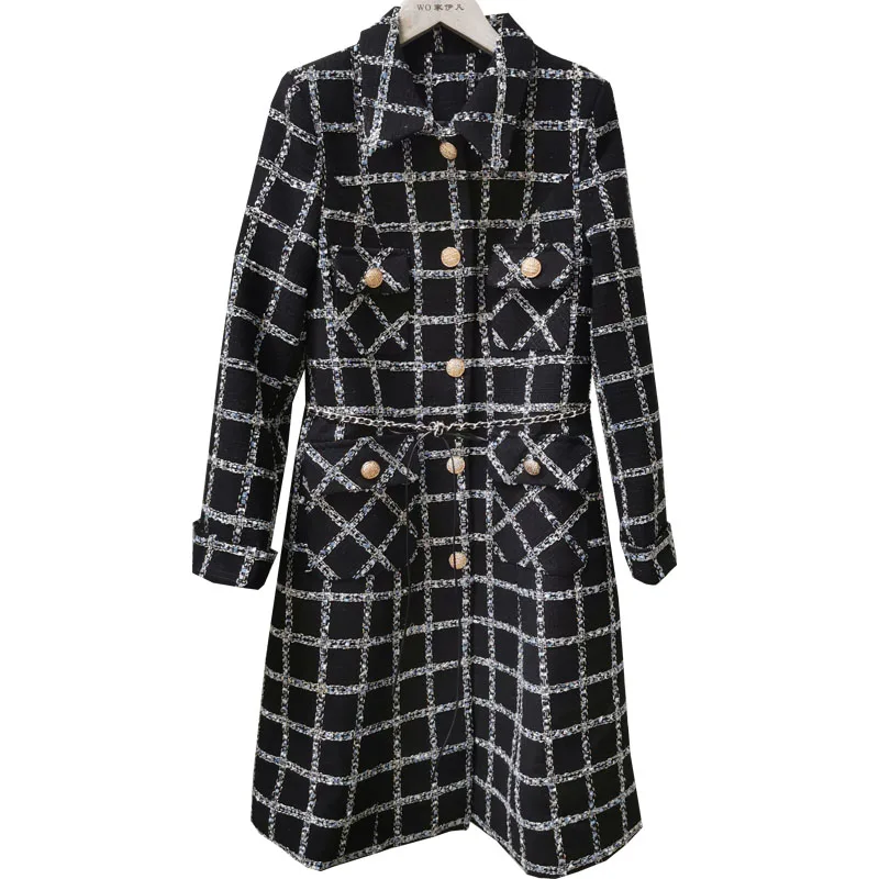 

Small fragrant winter temperament plaid weave tweed wool blends coat women thick quilted French style plaid bright silk outwear