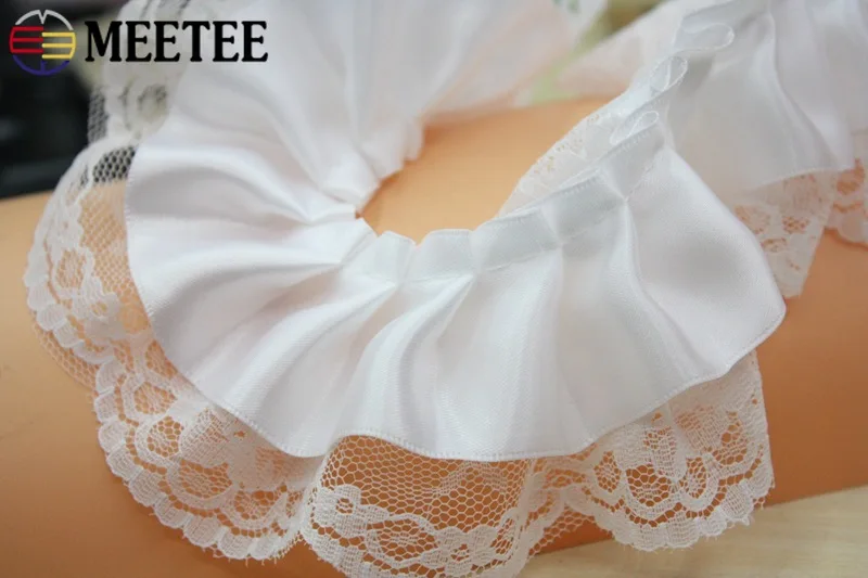 10 м Meetee 6 см двухслойные белые шифоновые кружева 3D плиссированные шнурки пушистая