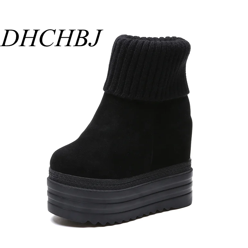 

Женские теплые зимние кроссовки на скрытом каблуке 13 см с плюшевой подкладкой, повседневные женские ботинки на высокой платформе, увеличив...