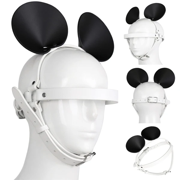 

Cosplay Sexy Leather Mickey Mask Cover Head Restraint Harness Fetish Erotic Mask Halloween Party Mask Sexy Costume Accessories