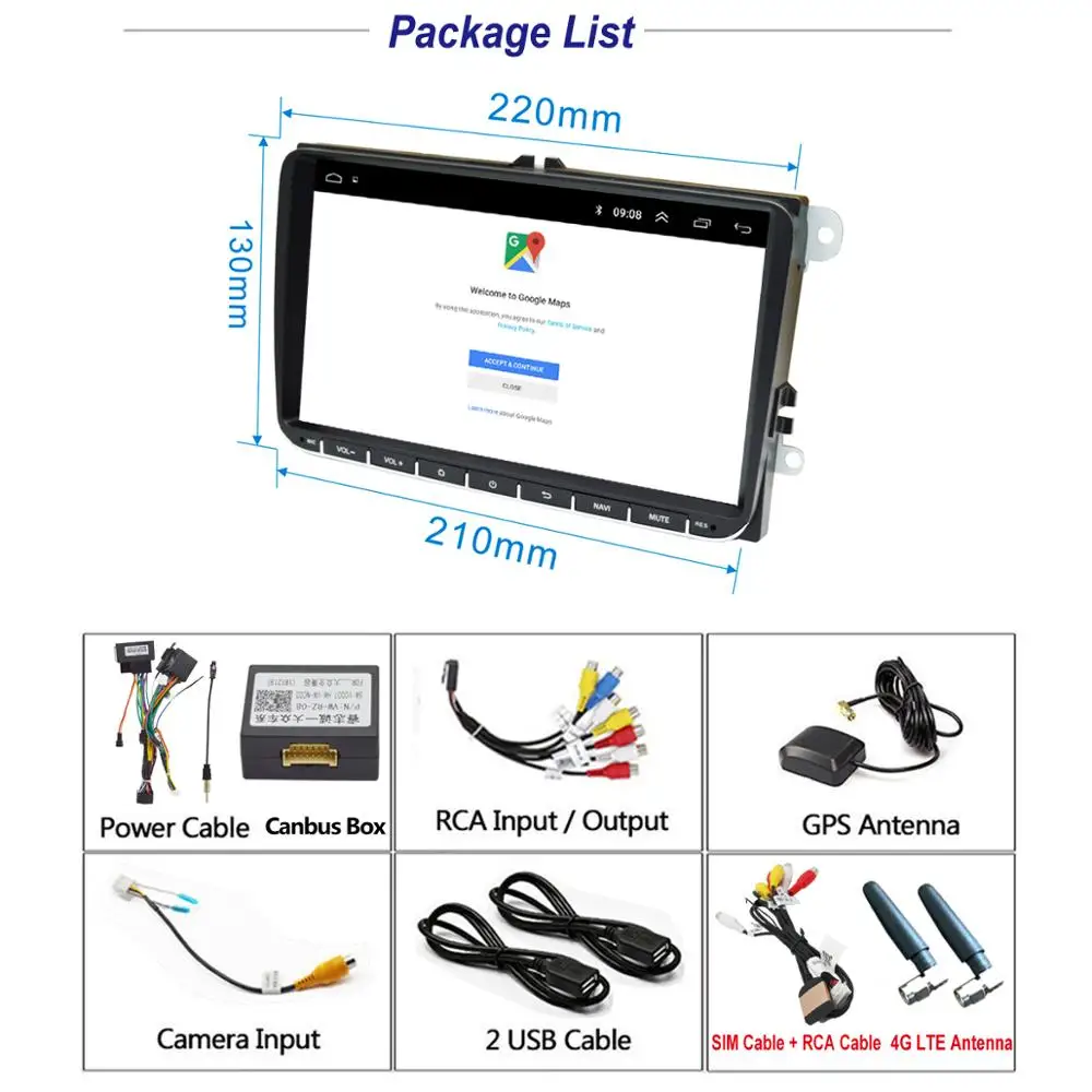 9 &quotAndroid 1 Автомобильный мультимедийный плеер Радио Стерео GPS WIFI/4G MP5 Playr для VW