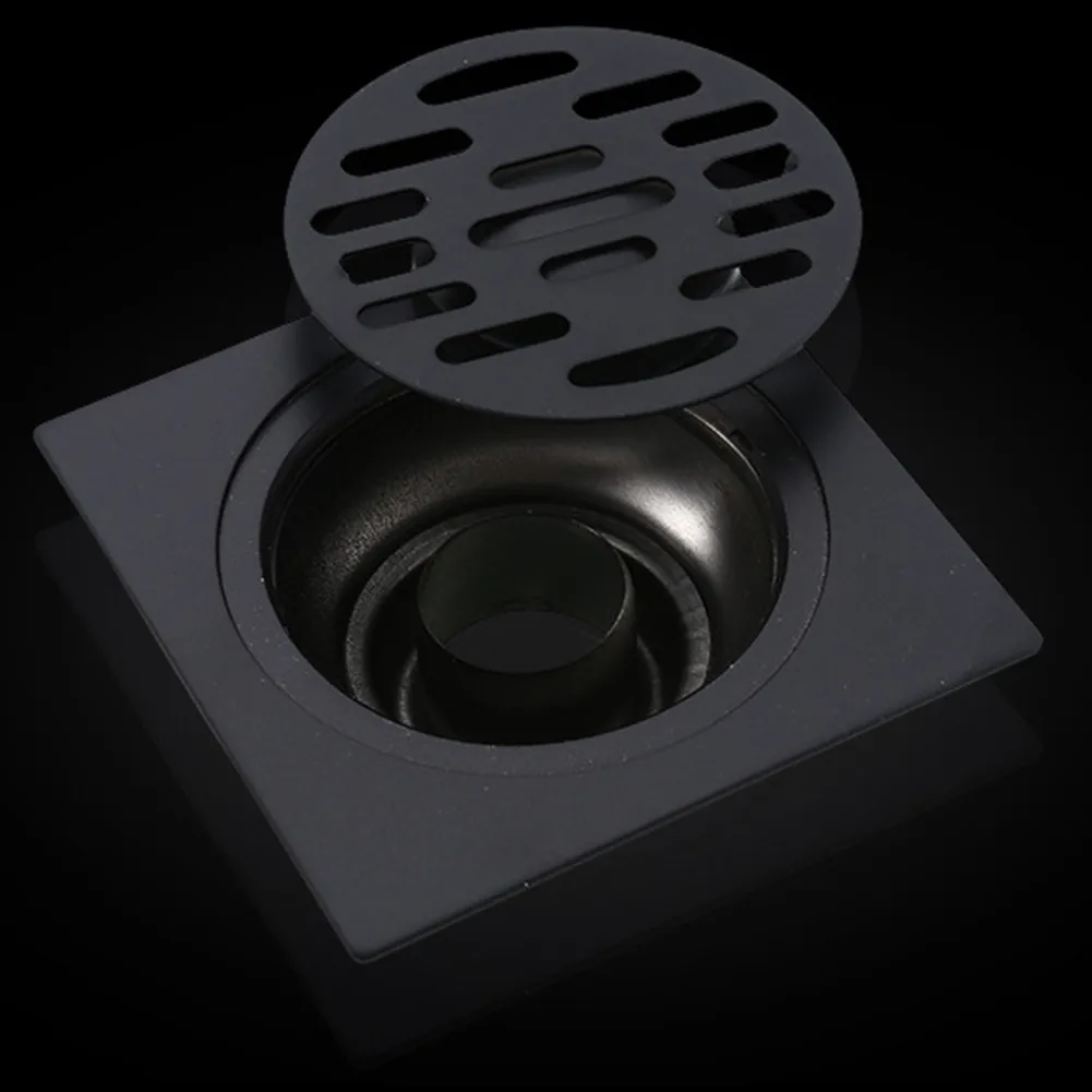 

Black Bathroom Square Shower Drain Stainless Steel Floor Drain Trap Waste Grate Round Cover Hair Strainer