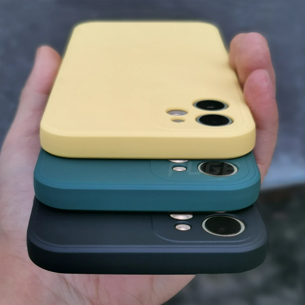 Luxury Orignal Square Frame Liquid Silicone Soft Case For iPhone 11 12 Pro Max Mini X Xs Xr 7 8 6s Plus SE 2020 Shockproof Cover | Мобильные