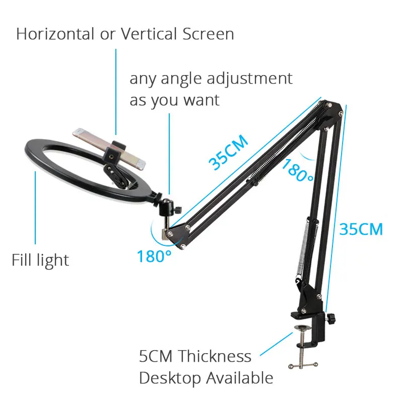10 dimmable led selfie ring light with desk long arm holder camera phone usb ring lamp photography light with remote control free global shipping