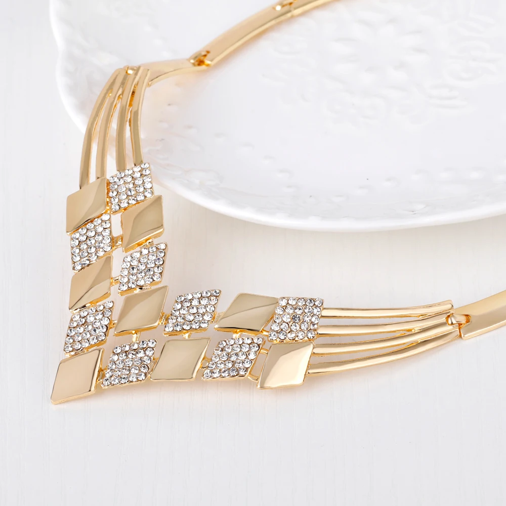 Ожерелье и серьги для женщин девушек комплект модных украшений золотого цвета с