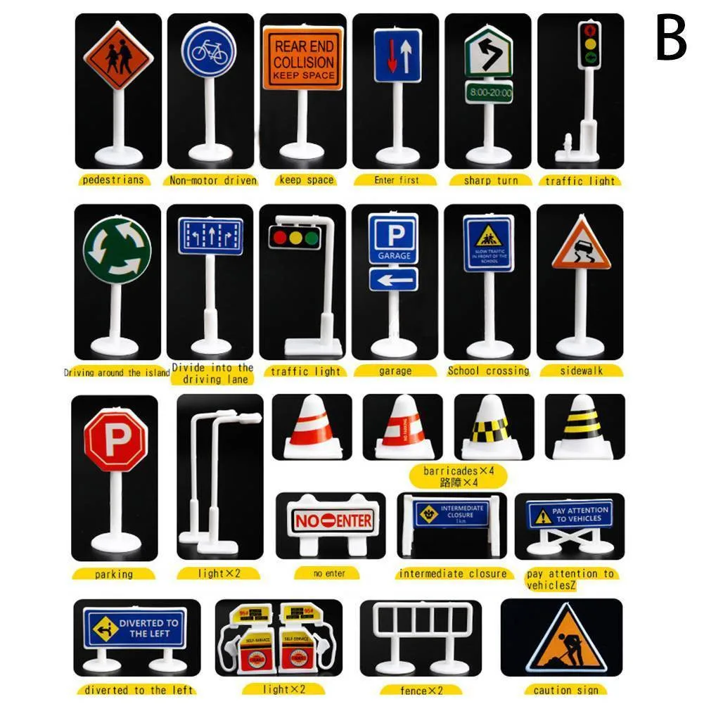 

28 Pcs Car Toy Accessories Traffic Road Signs Kids Children Play Learn Toy Game Traffic Knowledge Educational Toys For Children