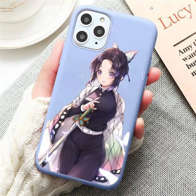 

Kochou Shinobu Demon Slayer anime Phone Case Candy Color Blue for iPhone 11 12 pro XS MAX 8 7 6 6S Plus X 5S SE 2020 XR