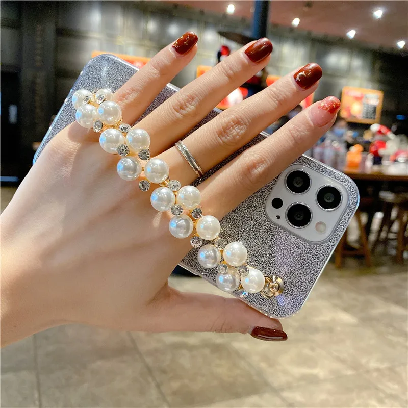 

Luxury Pearl Bracelet Clear Glitter Soft Silicone Cover Phone Case For iPhone 12 Mini 11 Pro XS Max XR X SE 2020 8 7 6 6S Plus