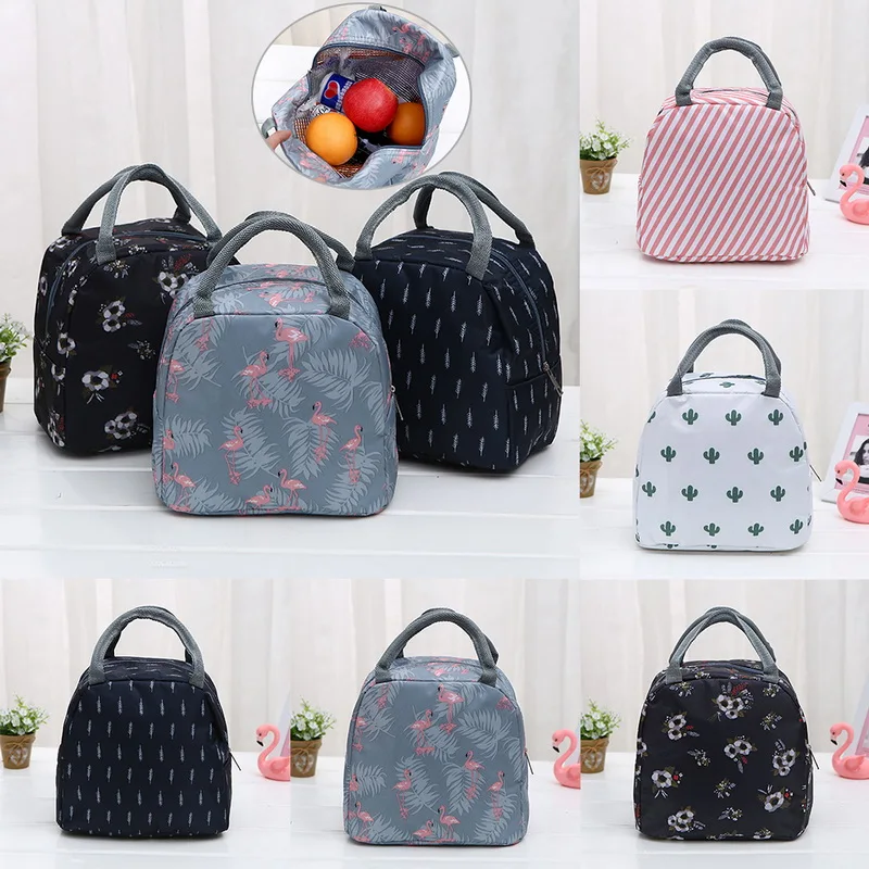 

Printed Zipper Lunch Handbag Portable Insulated Picnic Bag Students Casual Fashion Lunch Box Storage Bag Ice Pack Tote Bag