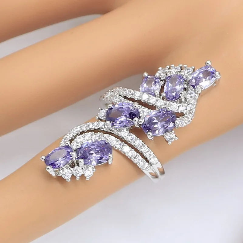 Популярный Фиолетовый Цирконий серебряный цвет рандомный браслет серьги