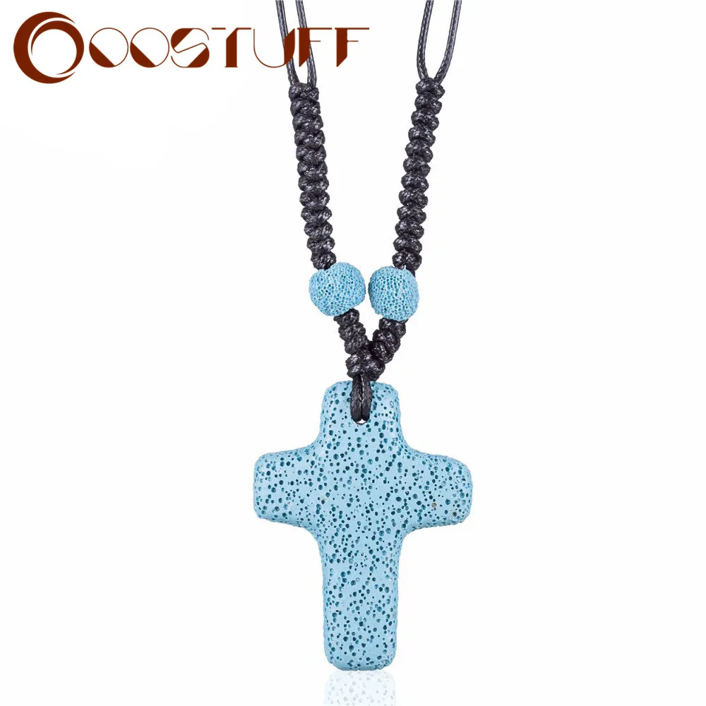 Beautiful Handmade Lava Stone Cross Pendant Wax Rope Long Necklaces Jewelry For Women Nature Stone Necklace Beautiful Handmade Lava Stone Cross Pendant Wax Rope Long Necklaces Jewelry For Women Nature Stone Necklace