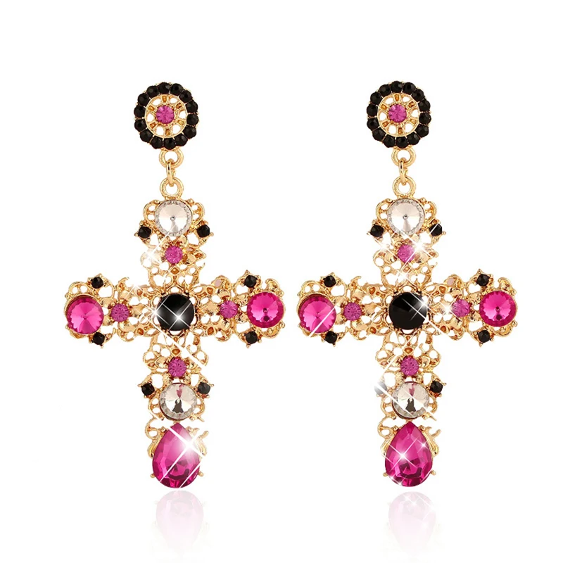 

Elegant Cross Boho Women Lady Rhinestone Dangle Drop Rhinestone Ear Stud Earring