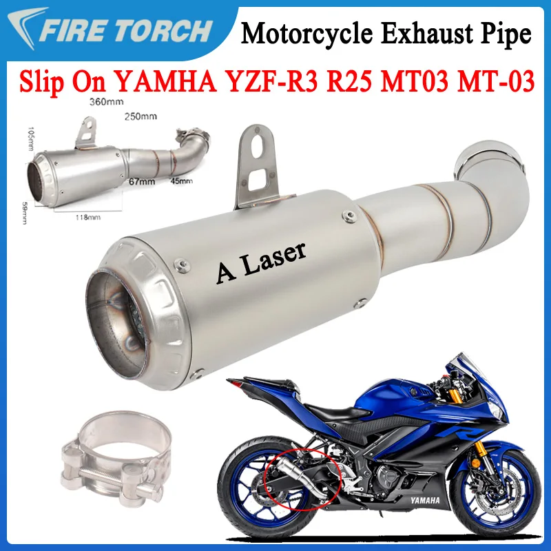 Slip On For Yamaha Yzf-R3 R3 R25 R30 Mt-03 Mt03 R3 R25 2014 To 2019 Motorcycle Exhaust Muffler Middle Link Pipe Escape Moto