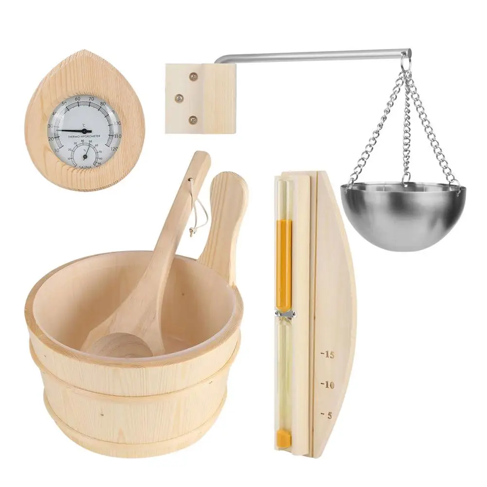 

4 L Sauna Bucket With Plastic Liner And Ladle Kit Top Quality Pinewood Spa Accessories For Steam Room With Bucket Ladle Sand