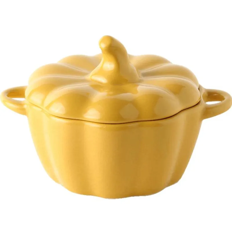 Creative ceramics Pumpkin bowl Covered roast Stew soup Soup pot with lid Cartoon cute plate 1pc | Дом и сад