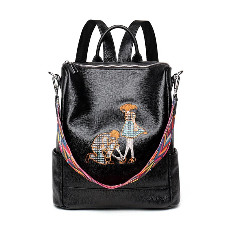 

Korean version 2021 new leather double shoulder bag simple head leather single shoulder bag embroidery dual-purpose