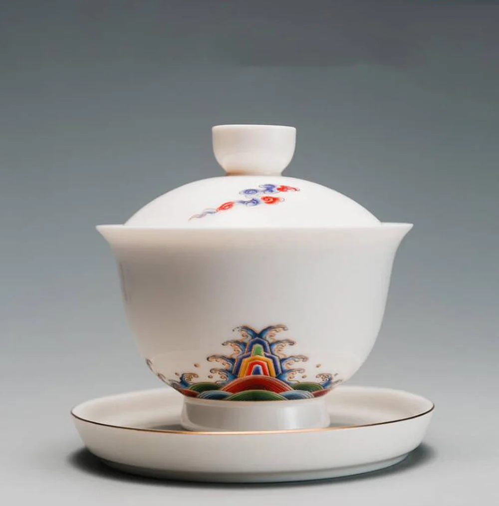 

100ml White Porcelain Gaiwan Painted Colorful Tea Bowl with Lid Saucer Kit Tea Ceremony Drinkware Teaware Tea Maker Decor Crafts