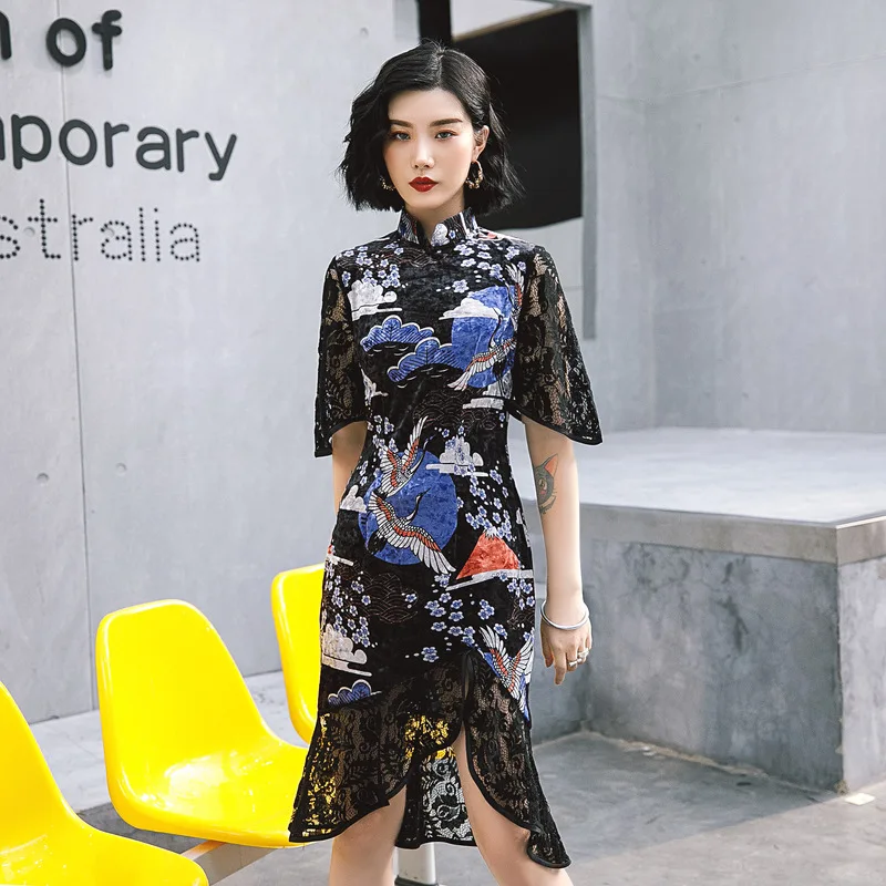 

Autumn And Winter Daily New Velvet Cheongsam Dress Young Girl Traditional Chinese Women Long Dresses Classic Modern Qipao