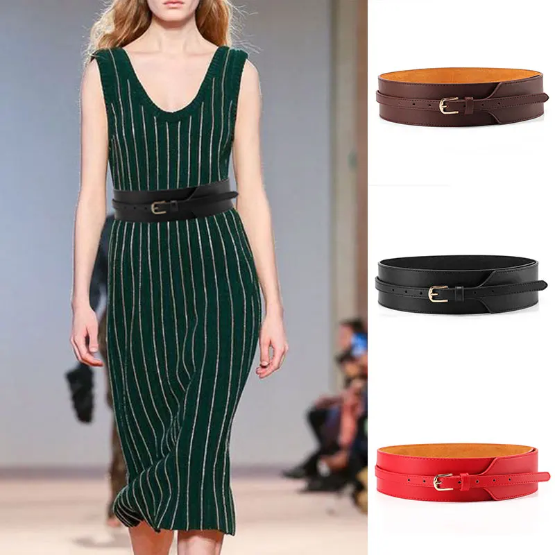 

Wide Knotted Belt Female Black Design Windbreaker Women Belts Brown Leather Waistbands Simple Wild Belt Waist Tide Cummerbunds