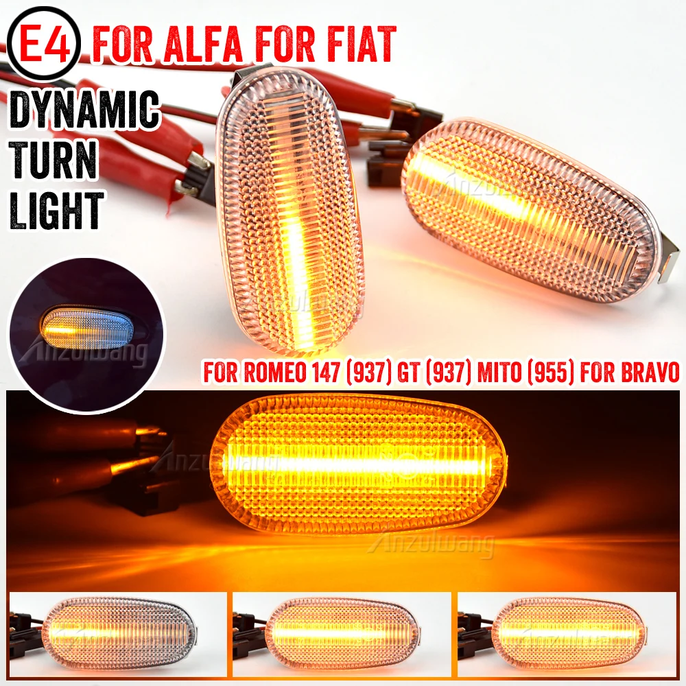 

For Alfa Romeo Mito 147 GT Fiat Bravo 2 Dynamic LED Side Marker Lights Arrow Turn Signal Flashing Blinker Indicator Lamp 2Pcs
