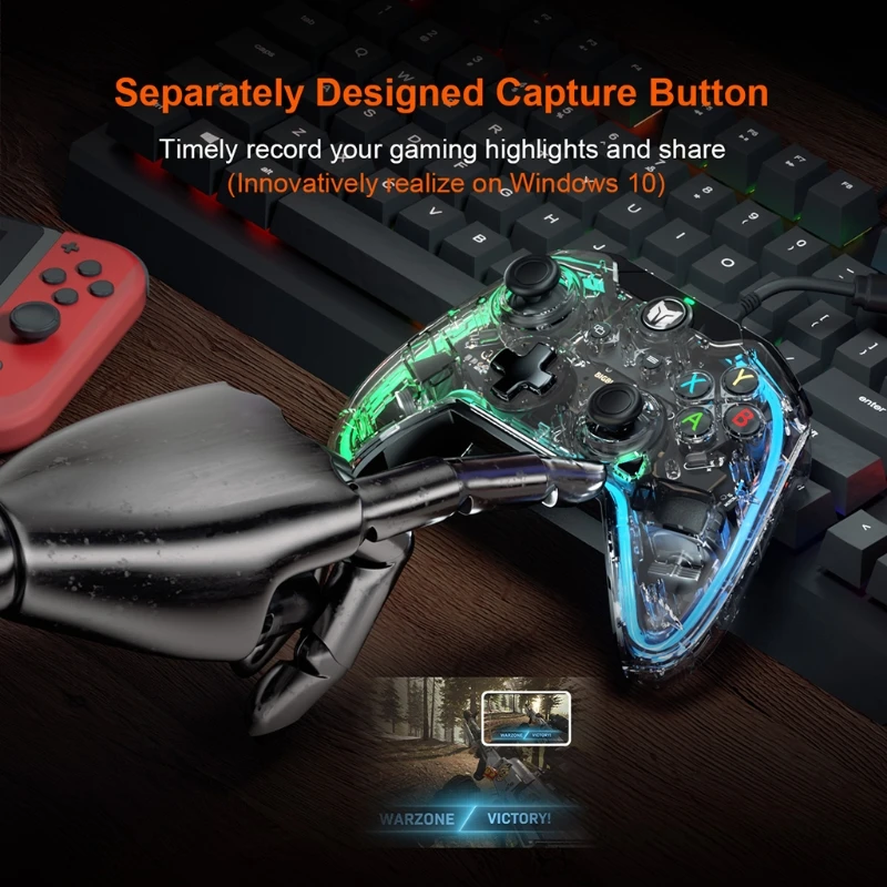 C1 Wired Gamepad Controller Joystick with 6-axis Gyroscope RGB Light Effects