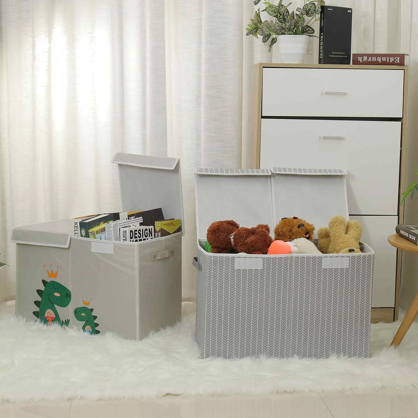 

Non-woven Fabric Folding Storage Box Bins Book Toys Sundries Organizer Sorting Pouches Laundry Basket Cabinet Container with Cap