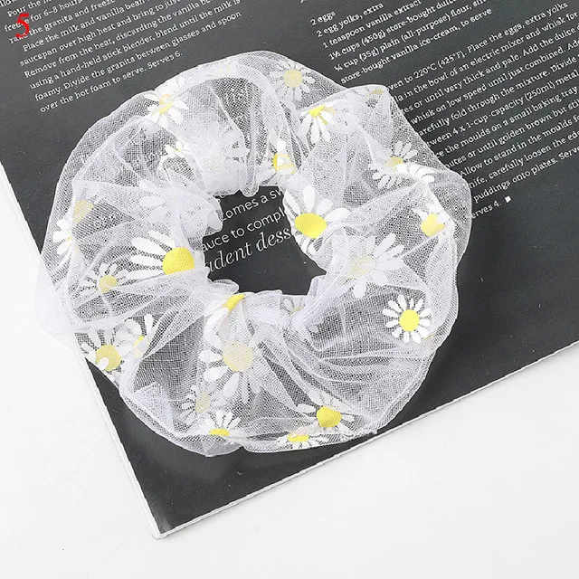 

Sweet Embroidery Flowers Mesh Scrunchies Women Romantic Pink Blue Hair Rope Transparent Tulle Organza Hair Ties Hair Accessories